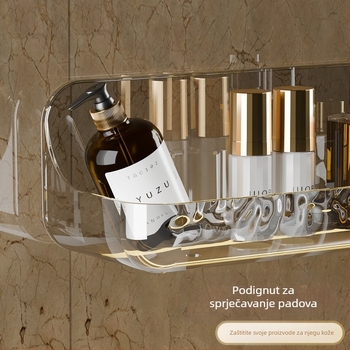 Akrilni zidni regal za kupaonicu za pohranu — otporan na vlagu, bez bušenja, 1 razina, plast