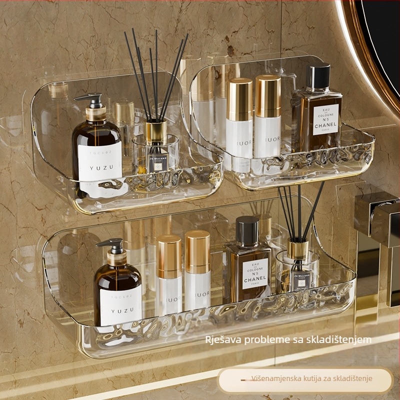 Akrilni zidni regal za kupaonicu za pohranu — otporan na vlagu, bez bušenja, 1 razina, plast