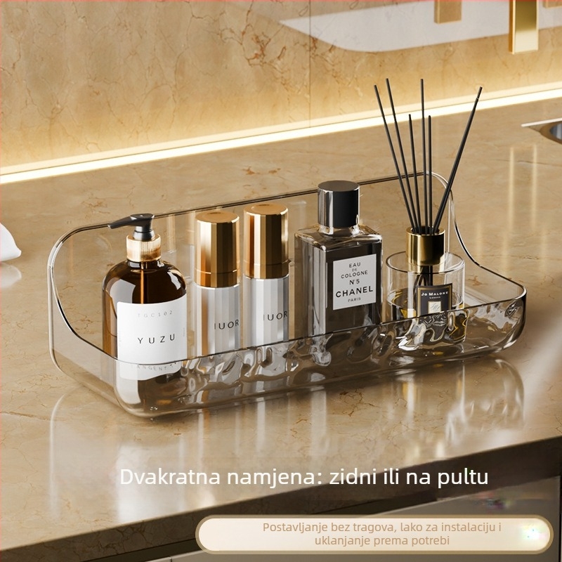 Akrilni zidni regal za kupaonicu za pohranu — otporan na vlagu, bez bušenja, 1 razina, plast