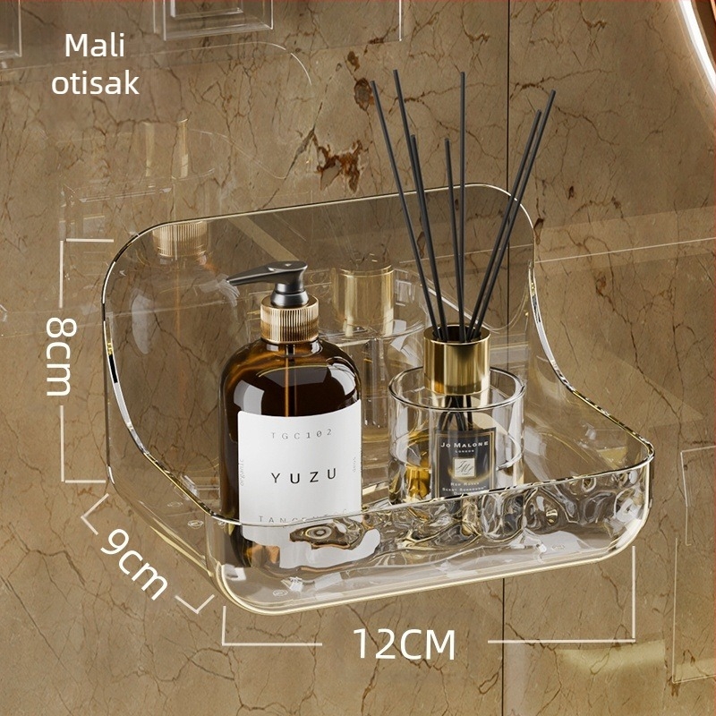 Akrilni zidni regal za kupaonicu za pohranu — otporan na vlagu, bez bušenja, 1 razina, plast