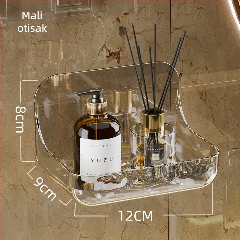 Akrilni zidni regal za kupaonicu za pohranu — otporan na vlagu, bez bušenja, 1 razina, plast