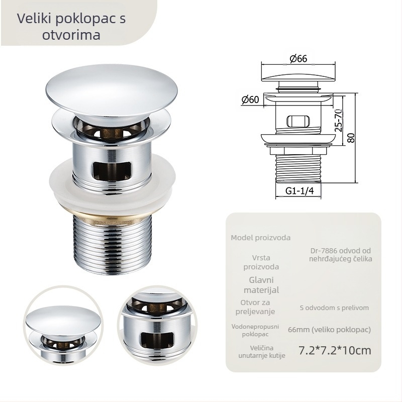 Odvodnja umivaonika s podiznim mehanizmom – materijal: nehrđajući čelik, model DR-7886, Angma