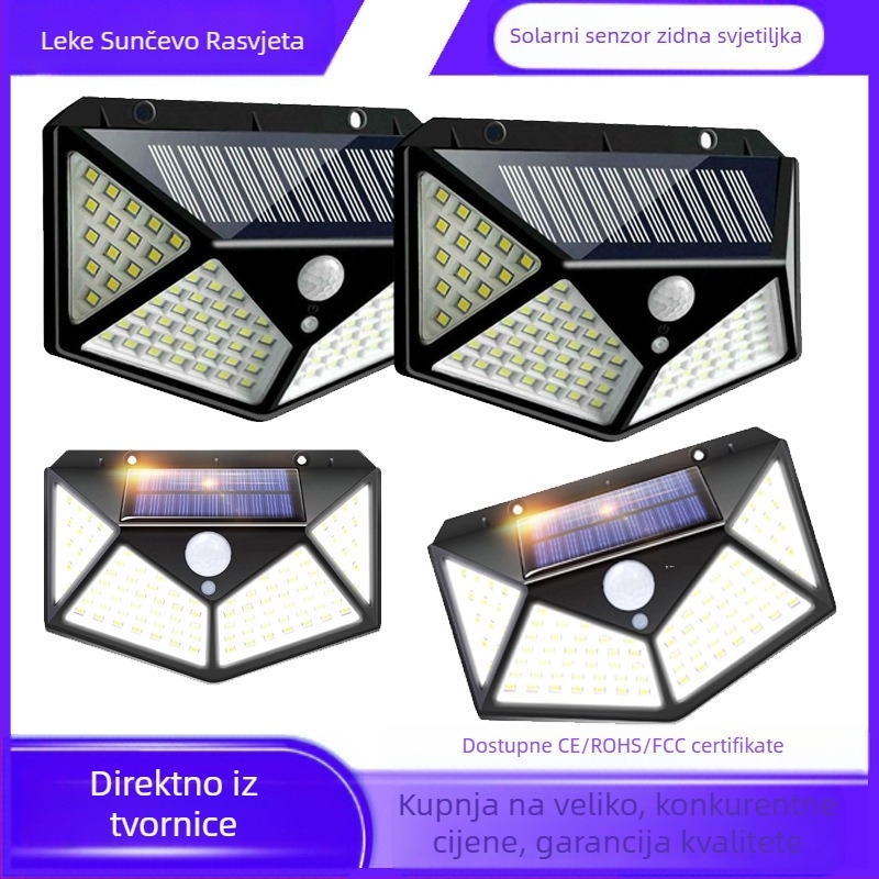 Solarna vanjska zidna LED rasvjeta, vodootporna, 10W, 3.7V, trajanje rasvjete 6–12 sati, cvjetni oblik, pastoralni stil, ručni prekidač