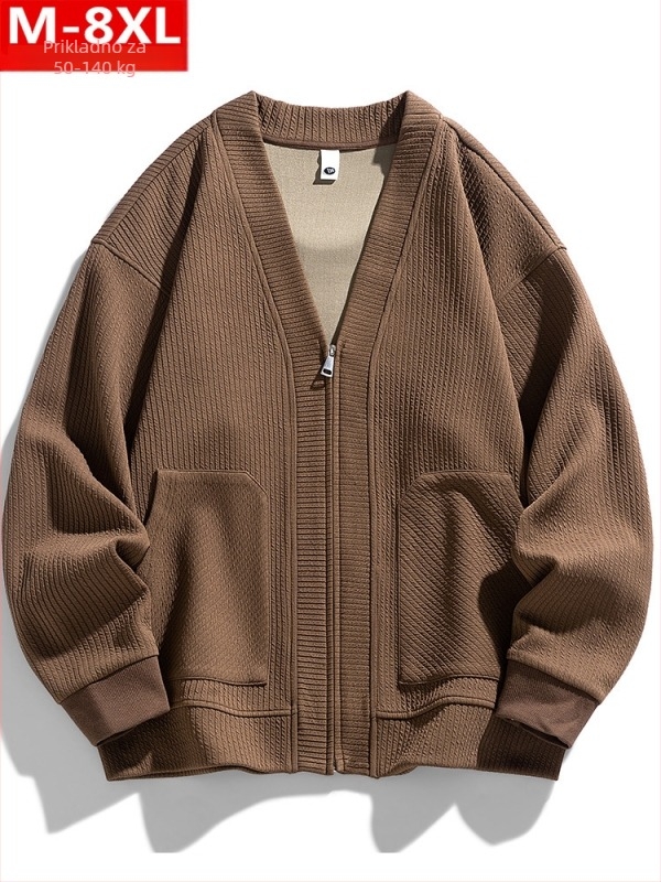 Pleten kardigan u hongkoškom stilu, prozračan materijal, V-izrez, dugi rukavi, ležeran kroj