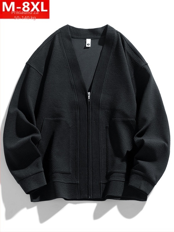 Pleten kardigan u hongkoškom stilu, prozračan materijal, V-izrez, dugi rukavi, ležeran kroj