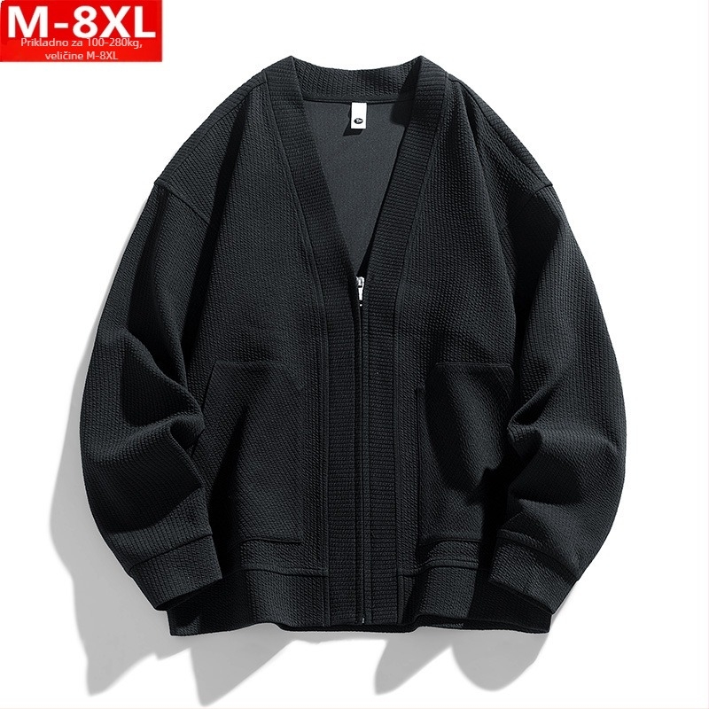 Pleten kardigan u hongkoškom stilu, prozračan materijal, V-izrez, dugi rukavi, ležeran kroj