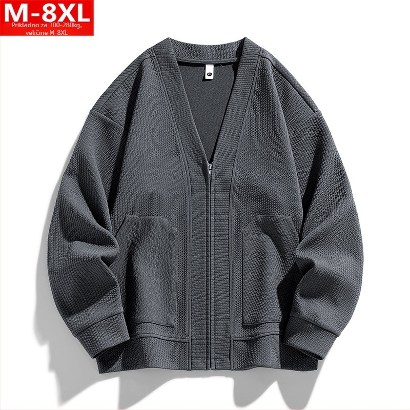 Pleten kardigan u hongkoškom stilu, prozračan materijal, V-izrez, dugi rukavi, ležeran kroj