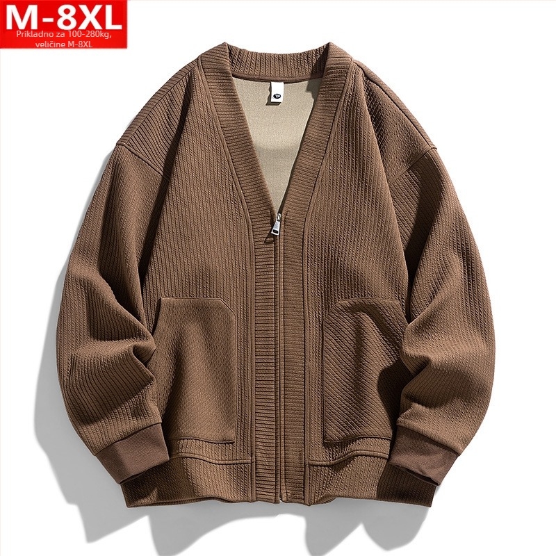 Pleten kardigan u hongkoškom stilu, prozračan materijal, V-izrez, dugi rukavi, ležeran kroj