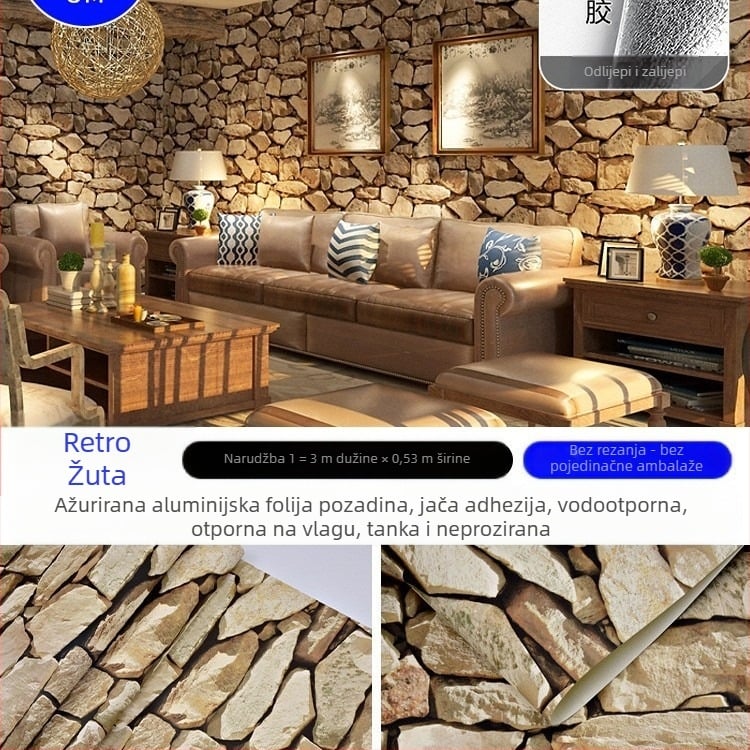 Cigla uzorak samoljepljiva tapeta, 3D efekt, PVC materijal, bez formaldehida