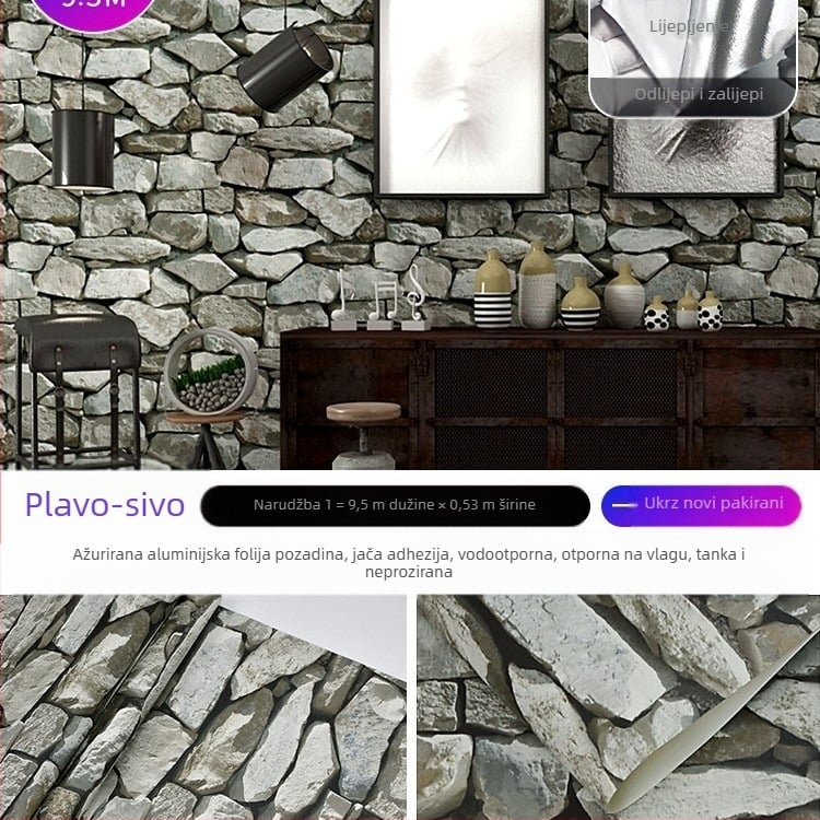 Cigla uzorak samoljepljiva tapeta, 3D efekt, PVC materijal, bez formaldehida