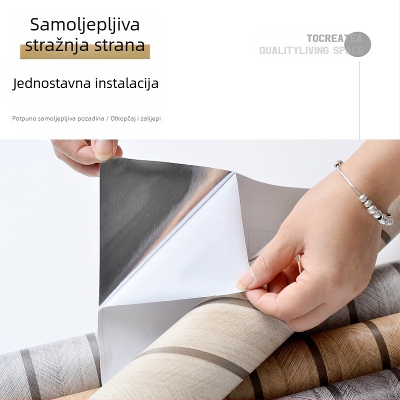 Samoljepljiva tapeta – mrežasti laneni uzorak, retro imitacija drveta, debeli PVC, vodootporna, otporna na vlagu, otporna na ulje