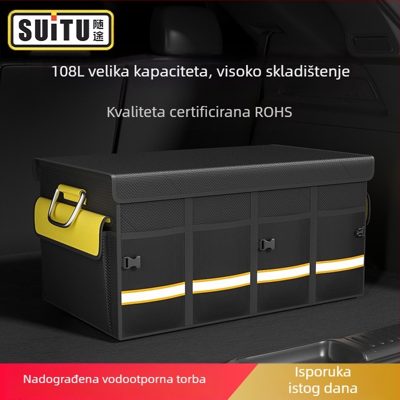 Kutija za skladištenje u prtljažniku automobila, sklopiva i vodootporna, s držalom, moguć ispis logotipa, od 1680D Oxford tkanine s PP pregradom