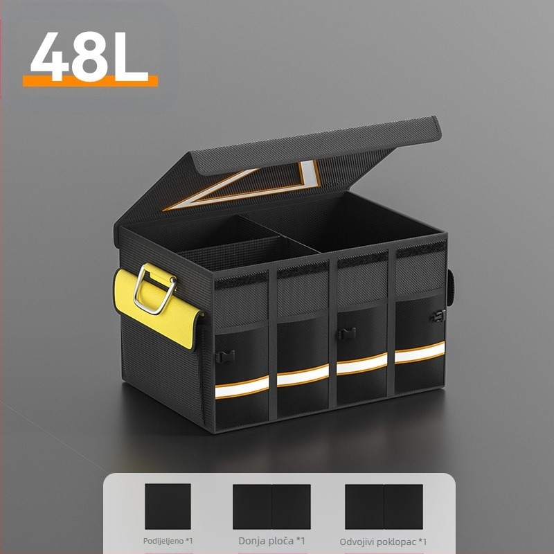 Kutija za skladištenje u prtljažniku automobila, sklopiva i vodootporna, s držalom, moguć ispis logotipa, od 1680D Oxford tkanine s PP pregradom