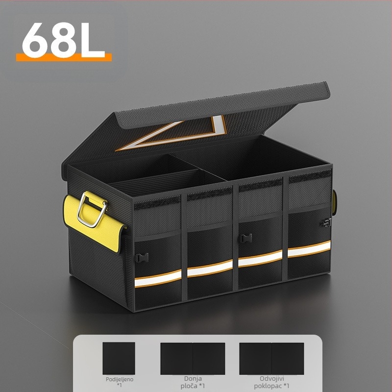 Kutija za skladištenje u prtljažniku automobila, sklopiva i vodootporna, s držalom, moguć ispis logotipa, od 1680D Oxford tkanine s PP pregradom