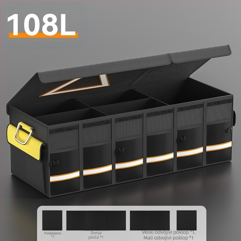 Kutija za skladištenje u prtljažniku automobila, sklopiva i vodootporna, s držalom, moguć ispis logotipa, od 1680D Oxford tkanine s PP pregradom