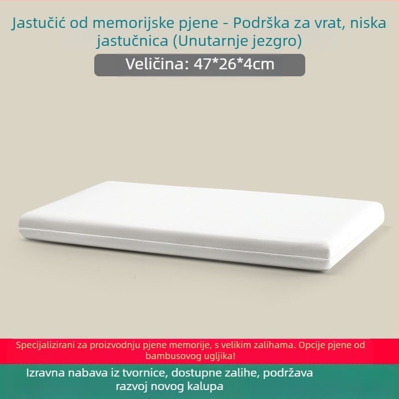 Memory cotton jastuk ultra-tanki, niski profil, pravokutnog oblika, za djecu i odrasle, prilagodljiv