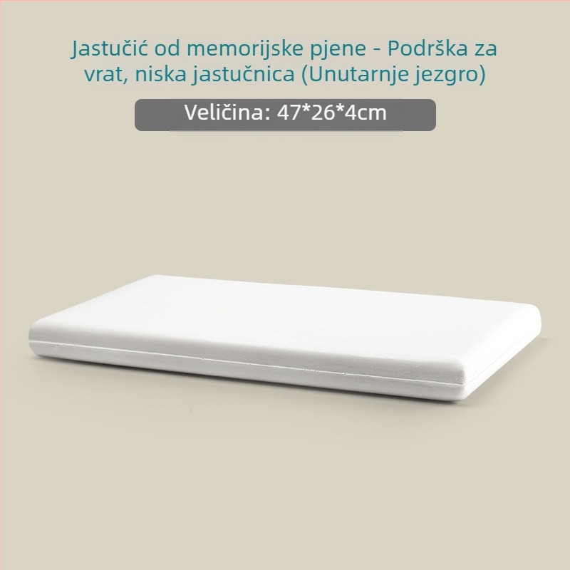 Memory cotton jastuk ultra-tanki, niski profil, pravokutnog oblika, za djecu i odrasle, prilagodljiv