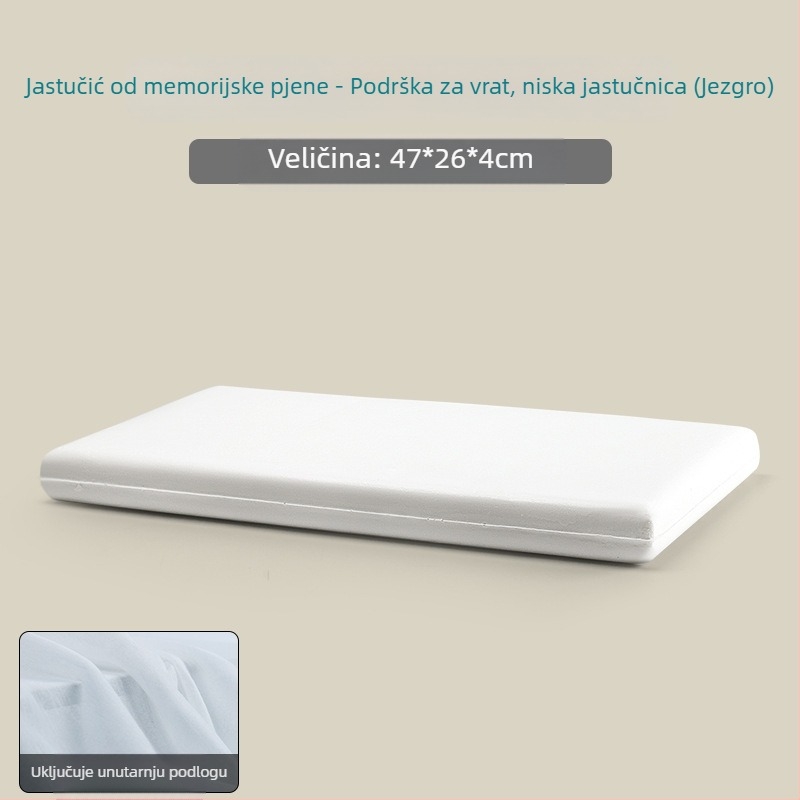 Memory cotton jastuk ultra-tanki, niski profil, pravokutnog oblika, za djecu i odrasle, prilagodljiv