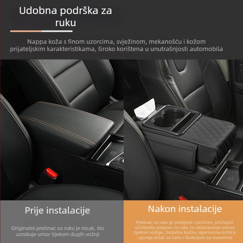 Kožna podložka naslona za ruku automobila s pretincom za maramice i držačem za čašu, univerzalna kompatibilnost, marka Huitian (Taizhou, Zhejiang), mogućnost prilagodbe