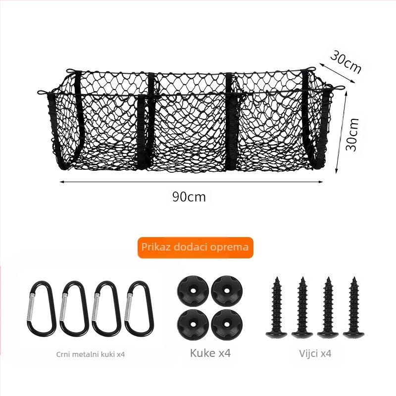 Mreža za prtljažnik s tri odjeljka, ovjes, prilagodljiva, tisak logotipa