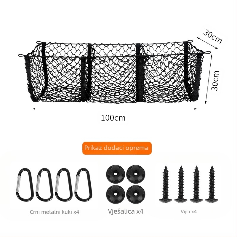 Mreža za prtljažnik s tri odjeljka, ovjes, prilagodljiva, tisak logotipa