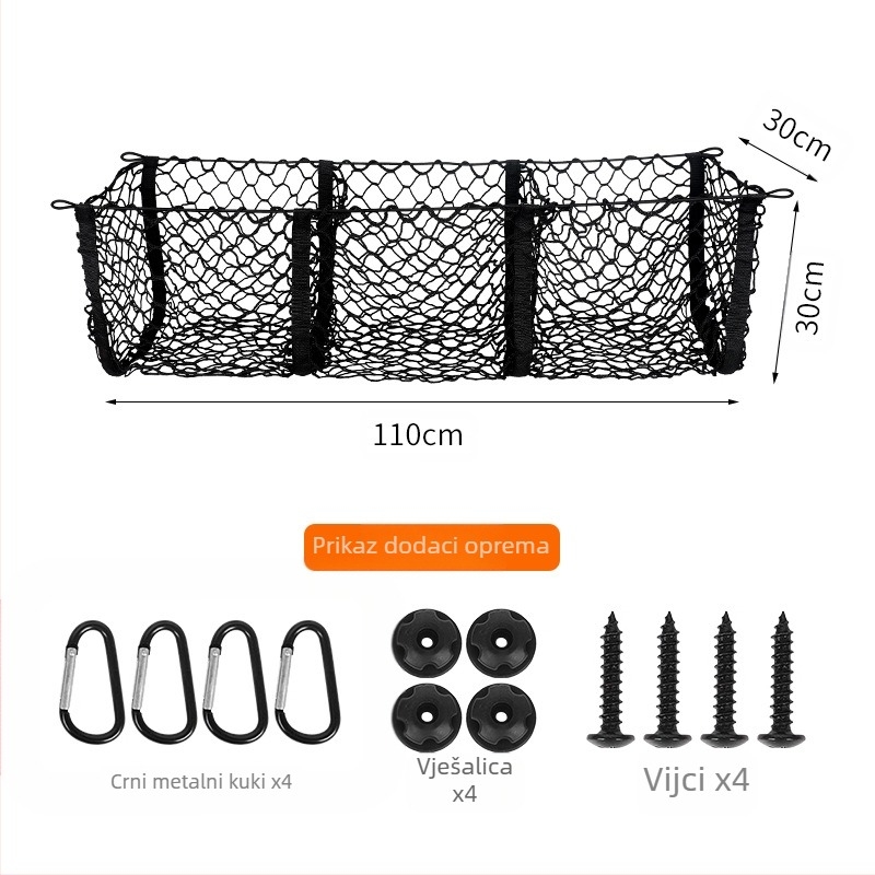 Mreža za prtljažnik s tri odjeljka, ovjes, prilagodljiva, tisak logotipa