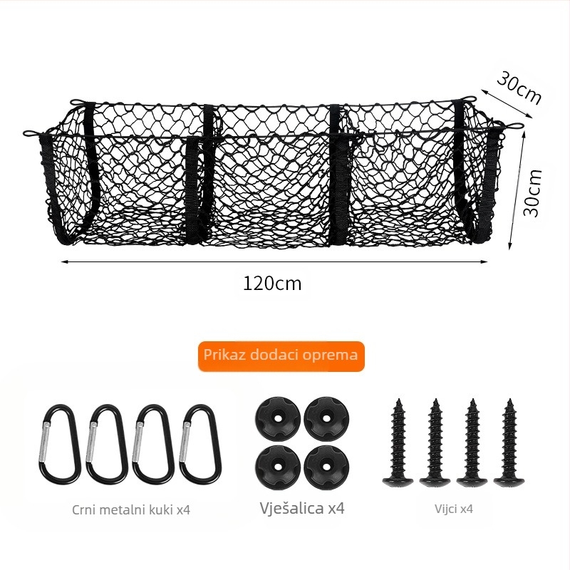 Mreža za prtljažnik s tri odjeljka, ovjes, prilagodljiva, tisak logotipa