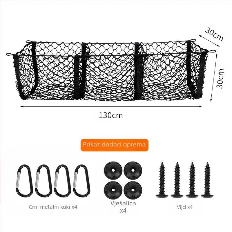 Mreža za prtljažnik s tri odjeljka, ovjes, prilagodljiva, tisak logotipa