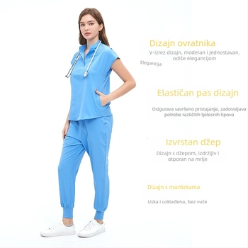Paiero unisex medicinska uniforma, set s kratkim rukavima i hlače, materijal koji odvodi vlagu i brzo se suši (mješavina poliestera i spandexa)