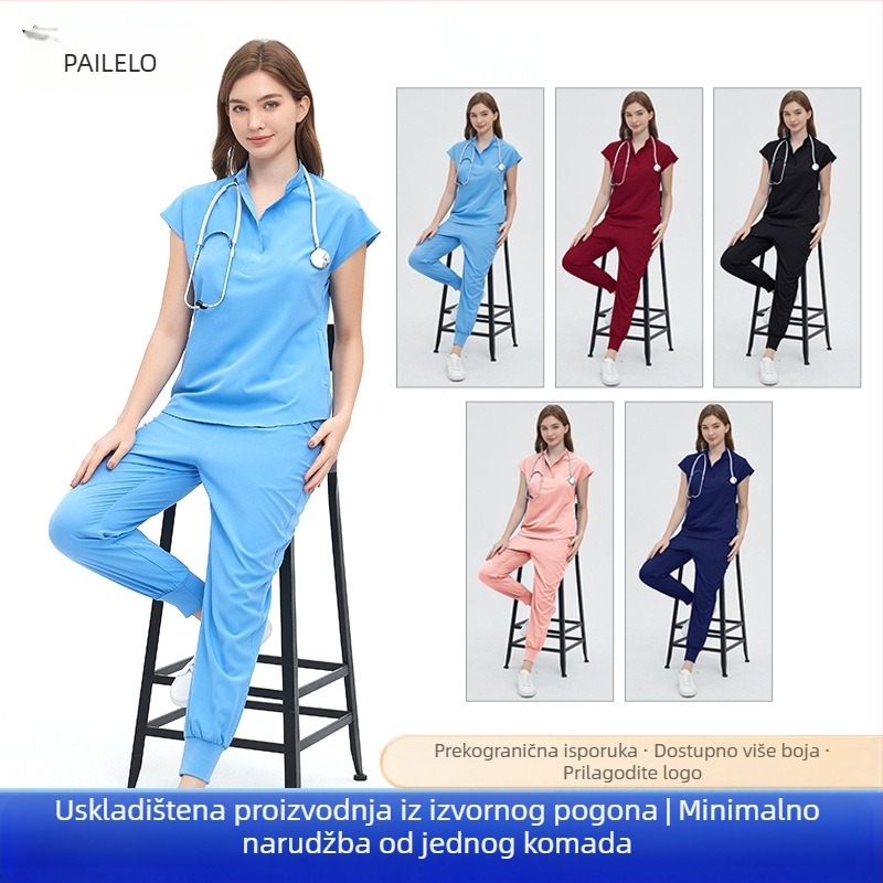 Paiero unisex medicinska uniforma, set s kratkim rukavima i hlače, materijal koji odvodi vlagu i brzo se suši (mješavina poliestera i spandexa)