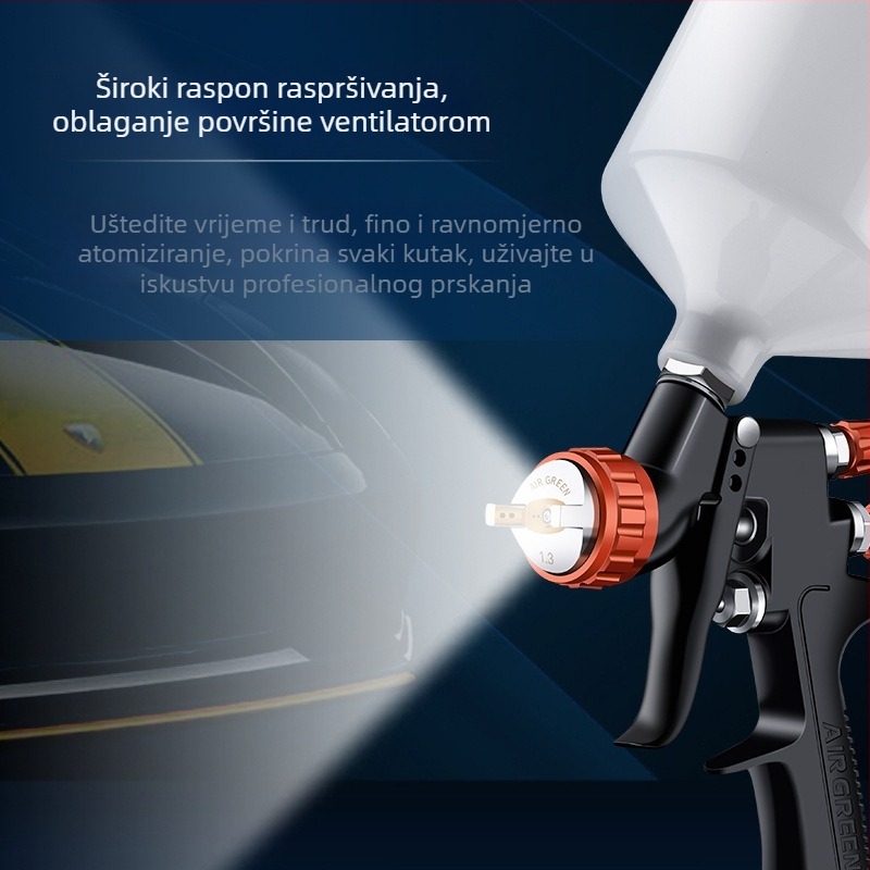 Topcoat sprej pištolj s gornjim spremnikom, visoka atomizacija, za automobile, namještaj i brodove, udaljenost prskanja 200 mm