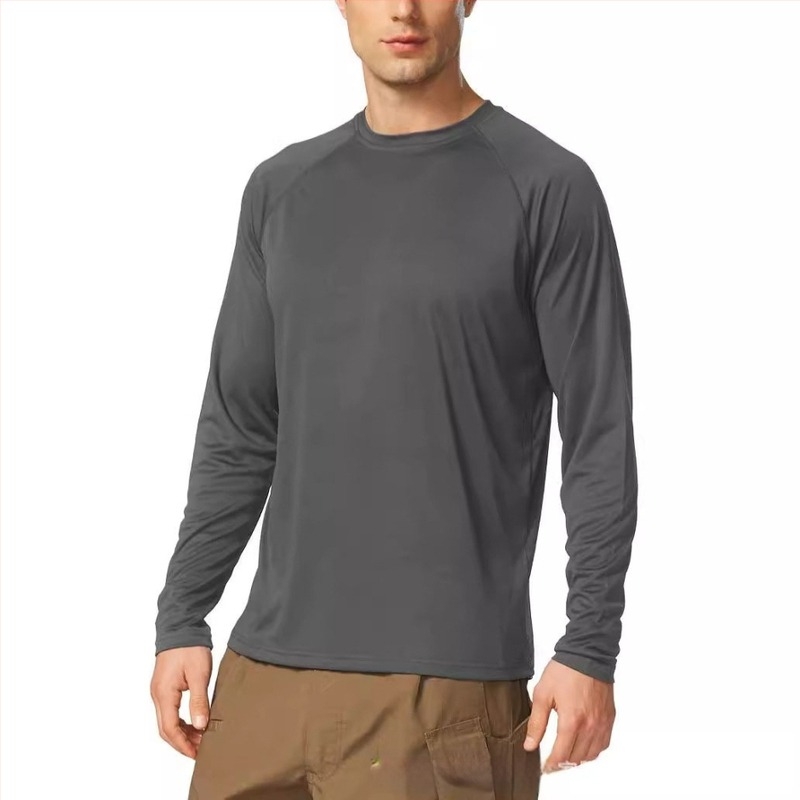 Dugih rukava sportski T-shirt s UPF zaštitom od sunca, nylon 85% koji odvodi vlagu, jednobojan, ravni kroj bez ovratnika, pulover za proljeće i jesen