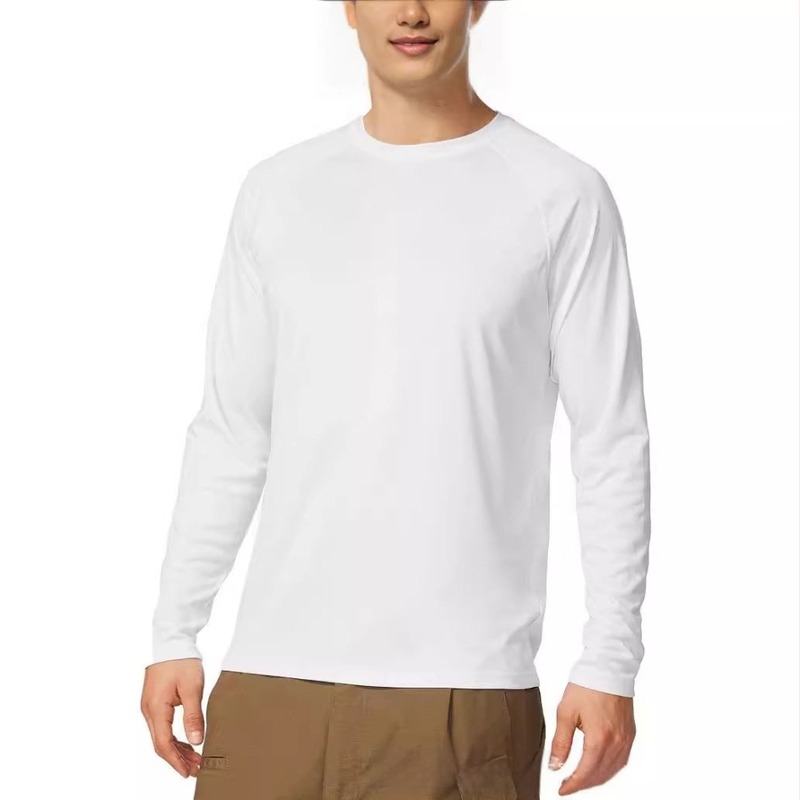 Dugih rukava sportski T-shirt s UPF zaštitom od sunca, nylon 85% koji odvodi vlagu, jednobojan, ravni kroj bez ovratnika, pulover za proljeće i jesen