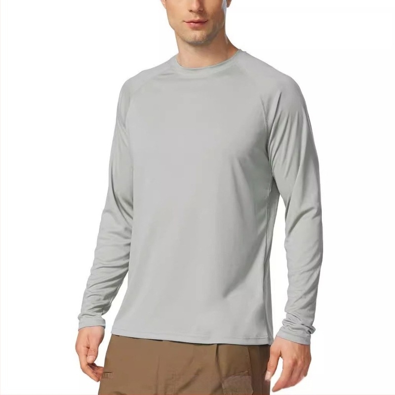 Dugih rukava sportski T-shirt s UPF zaštitom od sunca, nylon 85% koji odvodi vlagu, jednobojan, ravni kroj bez ovratnika, pulover za proljeće i jesen
