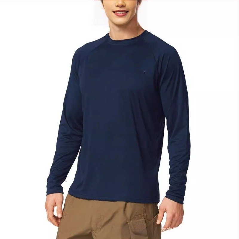 Dugih rukava sportski T-shirt s UPF zaštitom od sunca, nylon 85% koji odvodi vlagu, jednobojan, ravni kroj bez ovratnika, pulover za proljeće i jesen