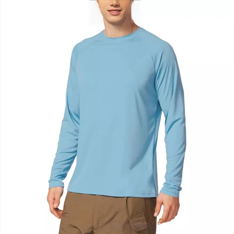 Dugih rukava sportski T-shirt s UPF zaštitom od sunca, nylon 85% koji odvodi vlagu, jednobojan, ravni kroj bez ovratnika, pulover za proljeće i jesen