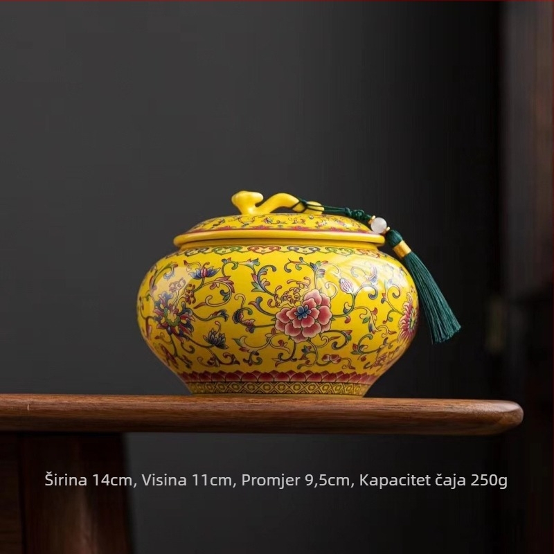 Keramička posuda za čaj s emajliranim završetkom, retro stil, motiv Ruyi s lotosom, težina 0,65 kg