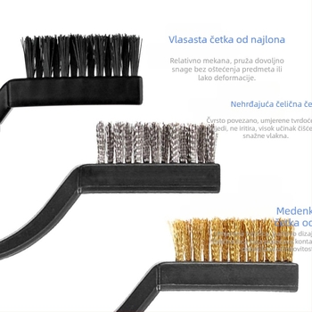 Set žičanih četkica: bakrena, najlon i nehrđajući čelik za uklanjanje hrđe i čišćenje spojeva u okvirima