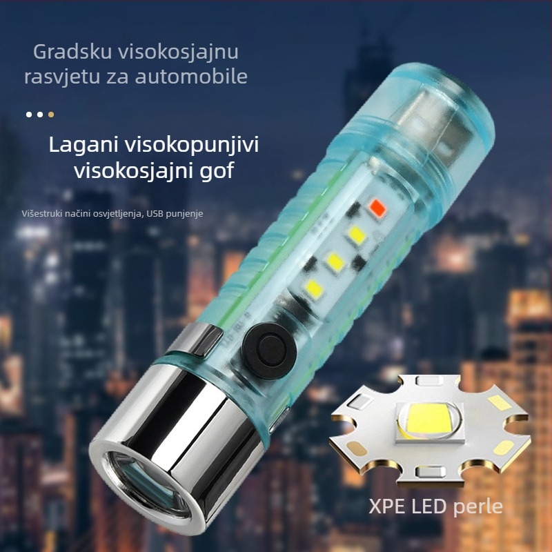 LED mini svjetiljka s ključevima za vanjsku upotrebu, vodootporna, LED+COB, snop 10–15 m, radno trajanje 3 h, baterija 400 mAh
