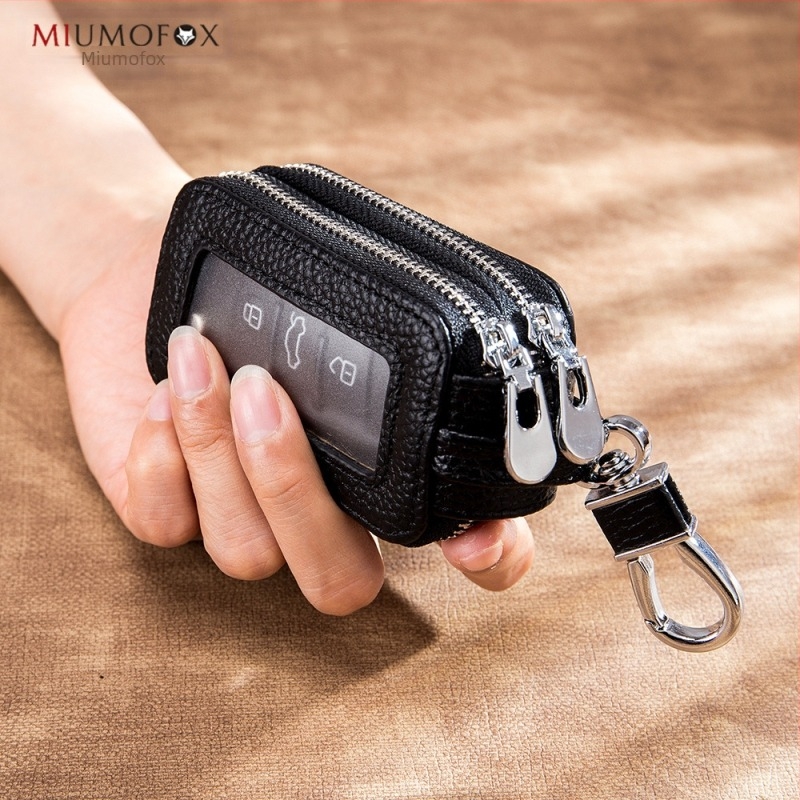 Torba za ključeve automobila od prave kože, dvostruka sloj, zatvarač, unisex, prozirno ogledalo