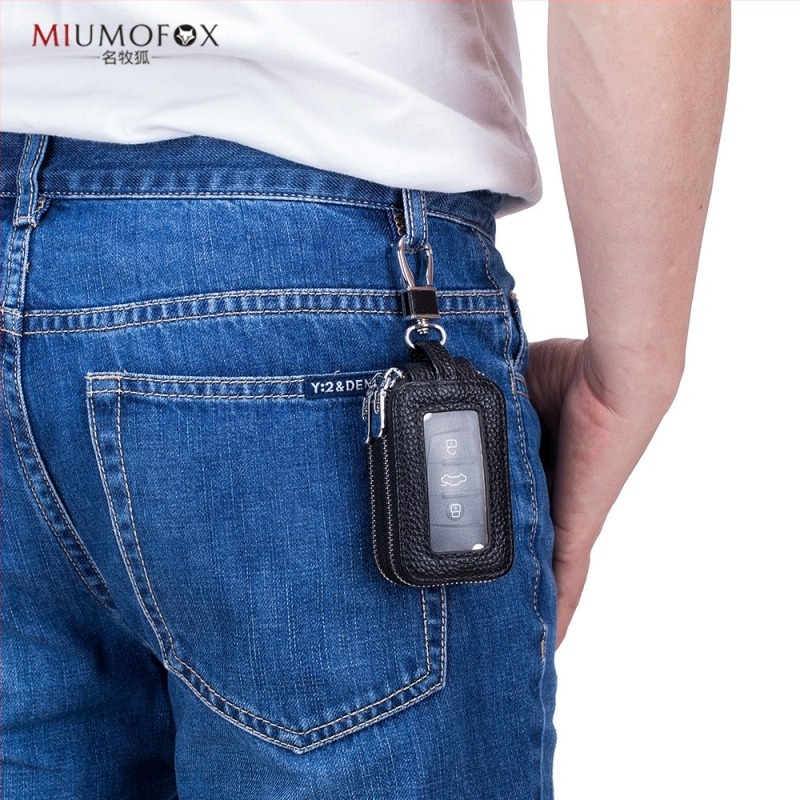 Torba za ključeve automobila od prave kože, dvostruka sloj, zatvarač, unisex, prozirno ogledalo