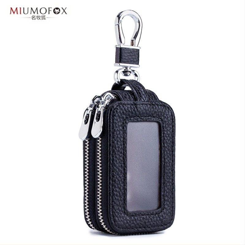 Torba za ključeve automobila od prave kože, dvostruka sloj, zatvarač, unisex, prozirno ogledalo