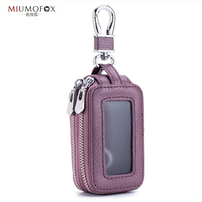 Torba za ključeve automobila od prave kože, dvostruka sloj, zatvarač, unisex, prozirno ogledalo