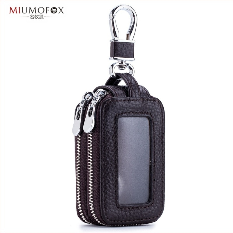 Torba za ključeve automobila od prave kože, dvostruka sloj, zatvarač, unisex, prozirno ogledalo