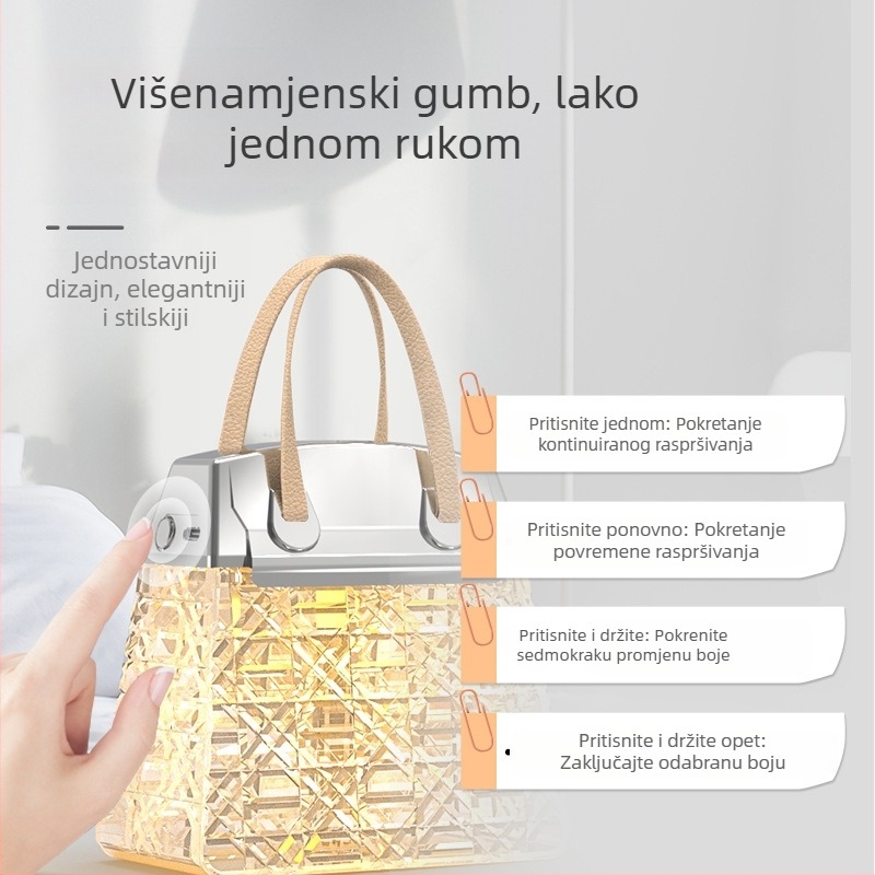 Vlaživač zraka za dom i ured — USB stolno kristalno kućište, 1 izlaz magle, spremnik <0.5 L, pokrivenost 21–30 m², atmosfera svjetiljka