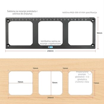 MOKIN 86 Kalup za otvore utičnice i prekidača za drvodjelstvo, konfiguracije 3 otvora i 1 otvar