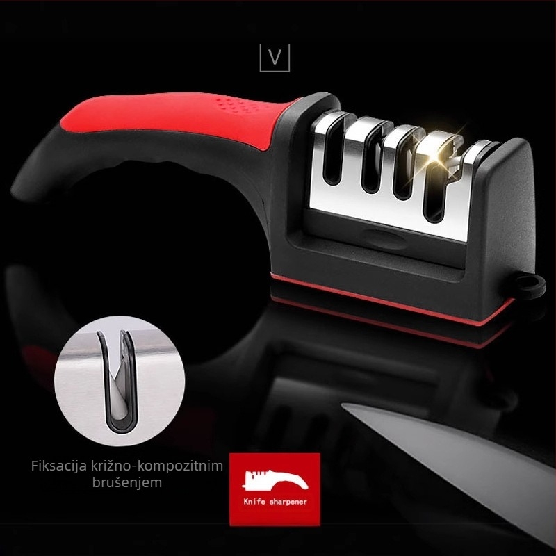 Tro-stupanjski ručni oštrić noževa s kukom, protuklizna baza, za kuhinjske nože i škare; kamen za oštrenje od visokougljičnog čelika