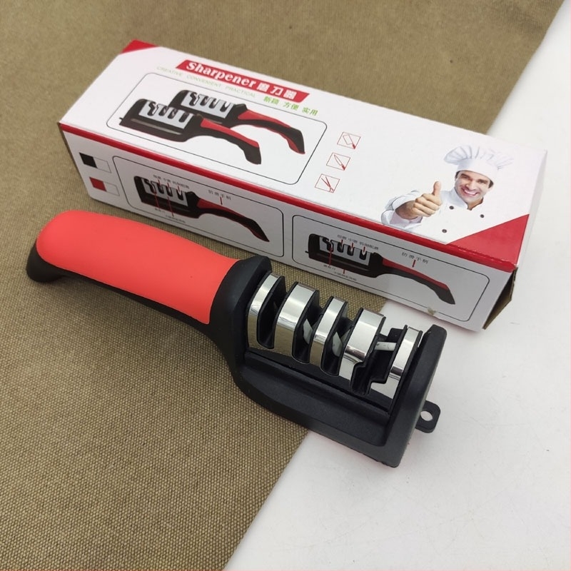 Tro-stupanjski ručni oštrić noževa s kukom, protuklizna baza, za kuhinjske nože i škare; kamen za oštrenje od visokougljičnog čelika