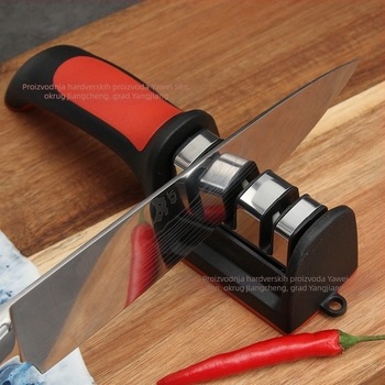 Keramički alat za oštrenje noževa, ručni, s otisnutim logotipom, moderan minimalistički kuhinjski oštrač s 3-4 sekcije