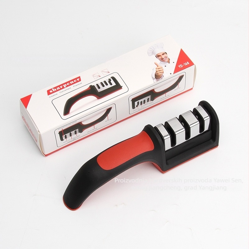 Keramički alat za oštrenje noževa, ručni, s otisnutim logotipom, moderan minimalistički kuhinjski oštrač s 3-4 sekcije